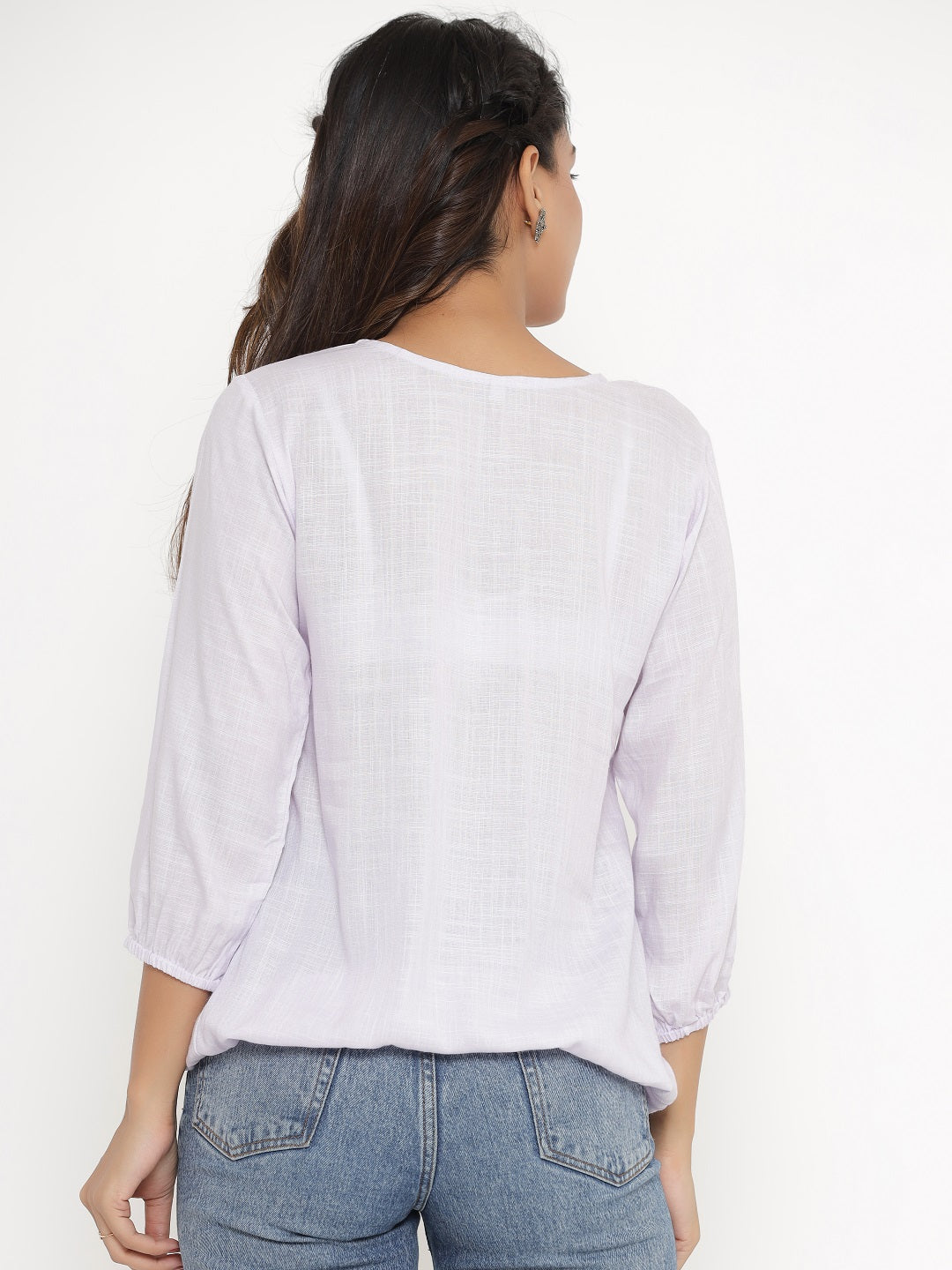 Embroidered Solid Elasticated Top - Pale Blue