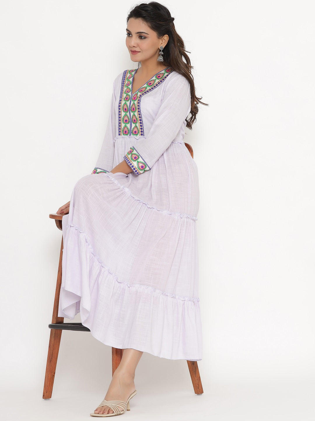 Embroidered Tiered Maxi Dress - Light Blue