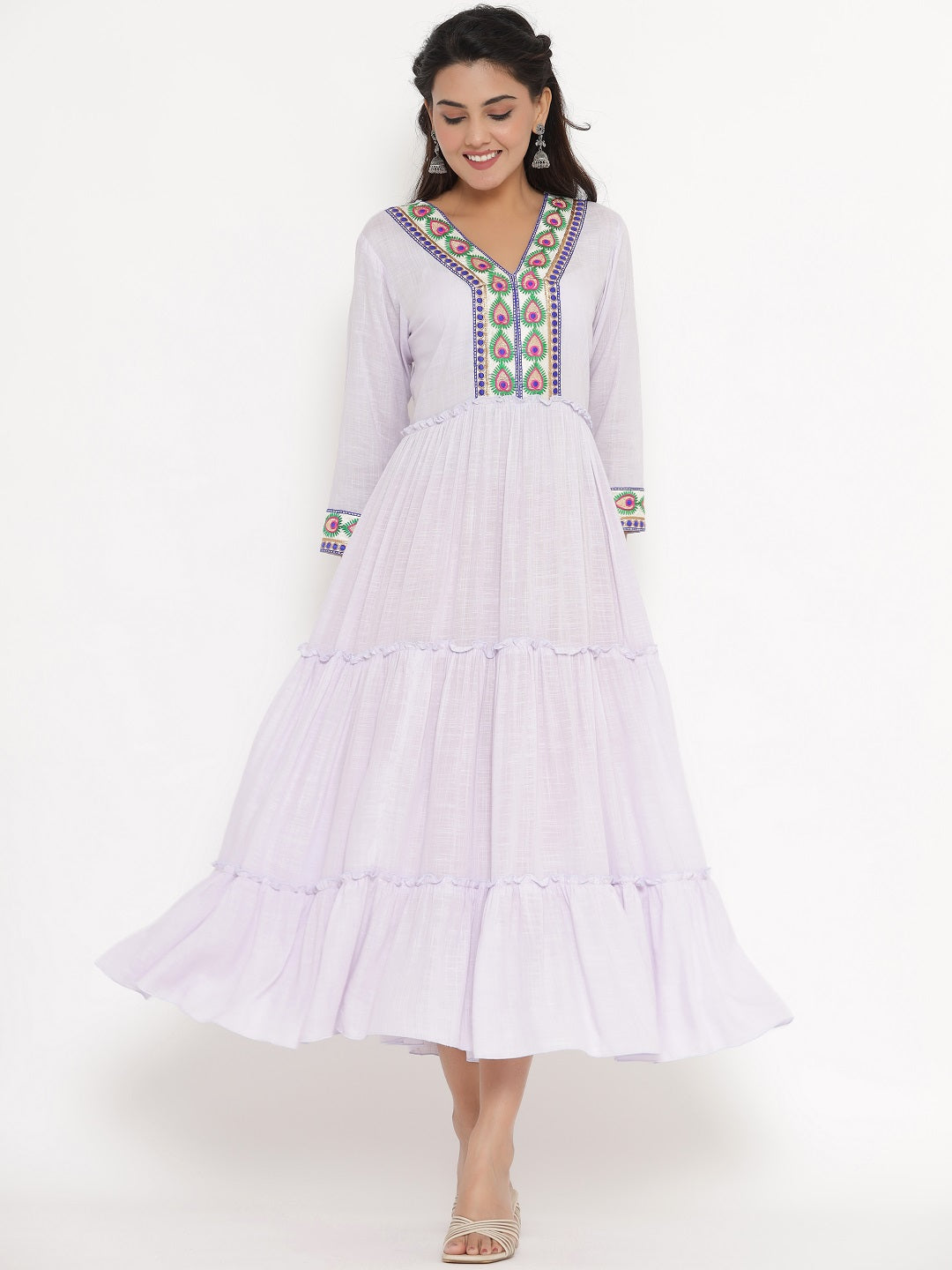 Embroidered Tiered Maxi Dress - Light Blue