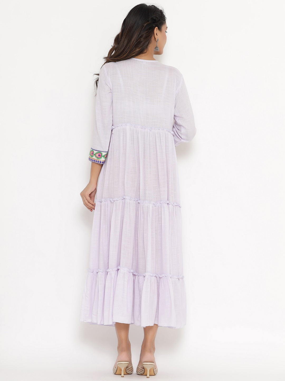 Embroidered Tiered Maxi Dress - Light Blue