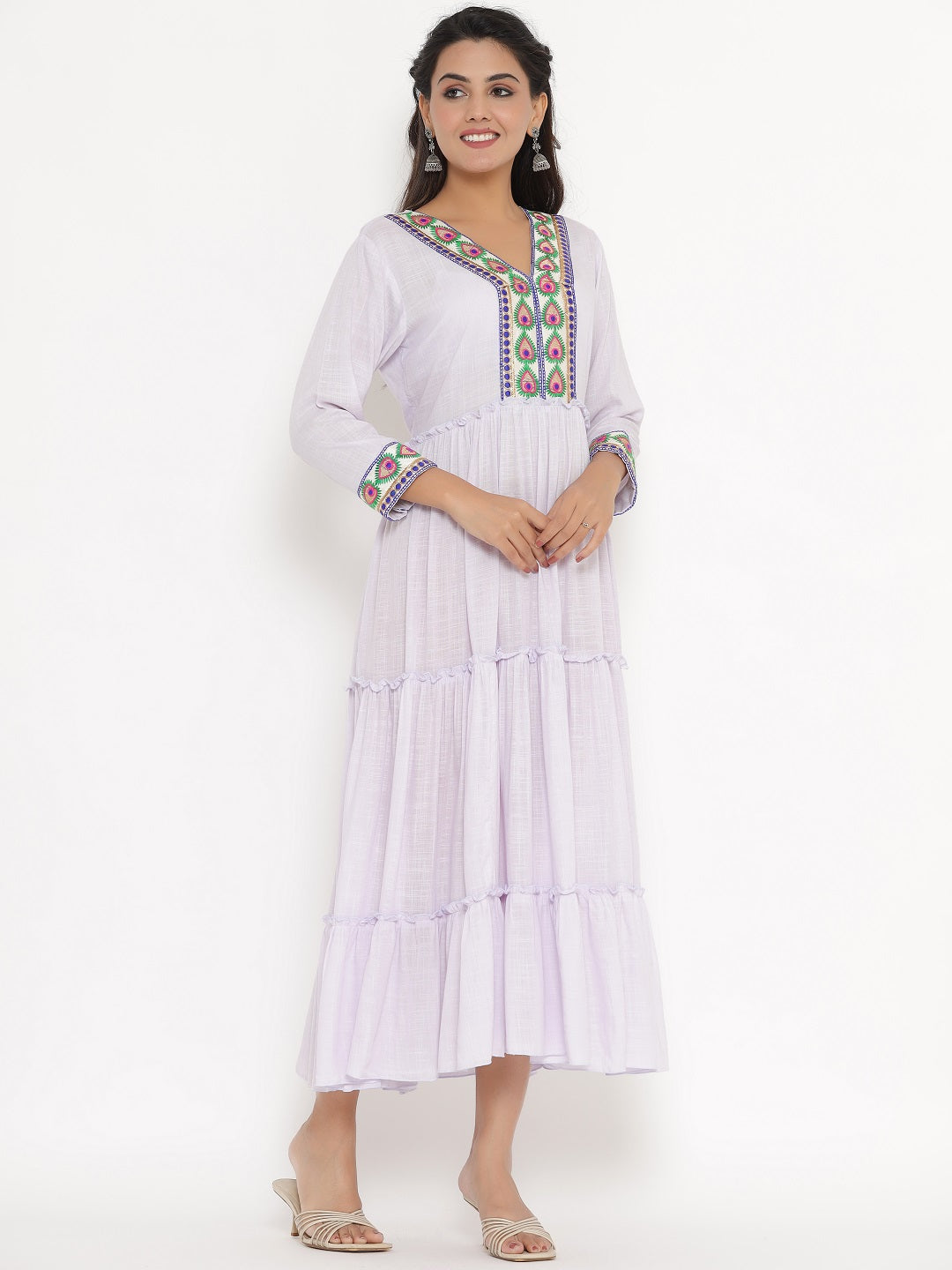 Embroidered Tiered Maxi Dress - Light Blue