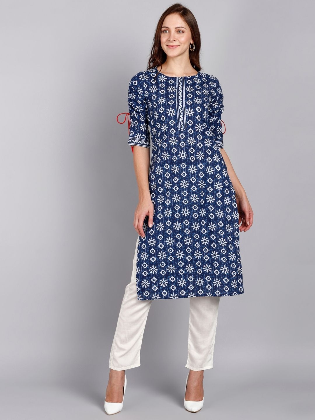 Cotton Indigo Print Straight kurta