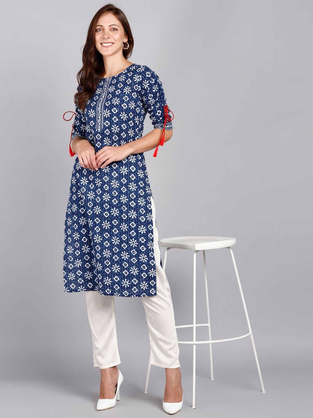 Cotton Indigo Print Straight kurta