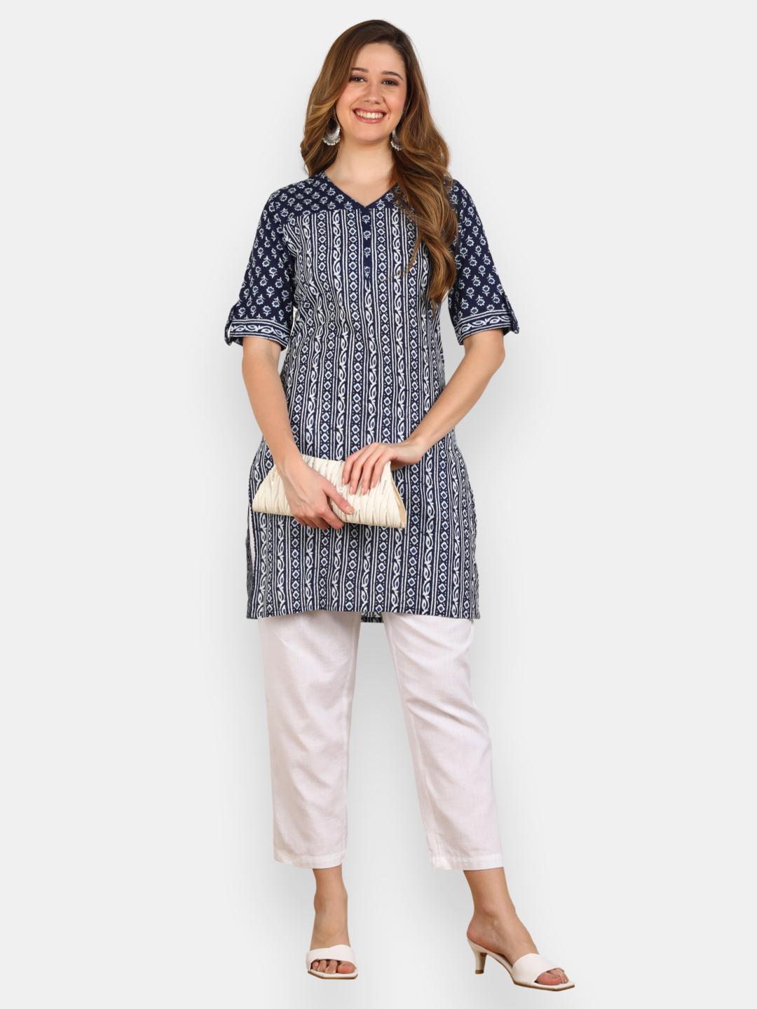 Indigo Print Straight Tunic