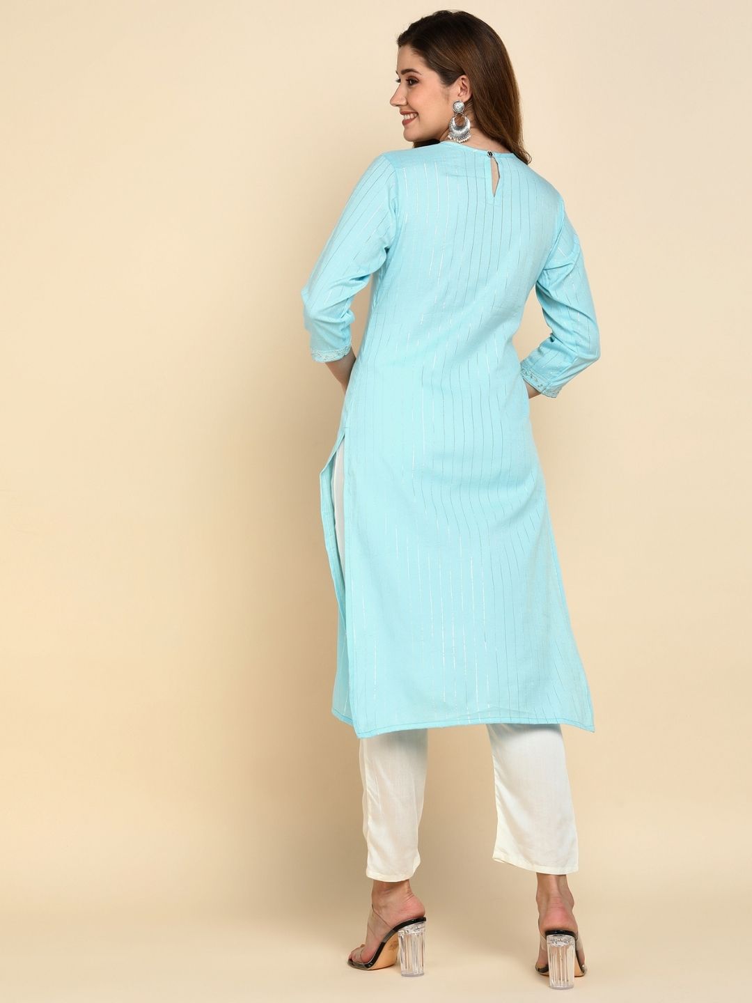Sequin Embroidered Straight Kurta - Blue