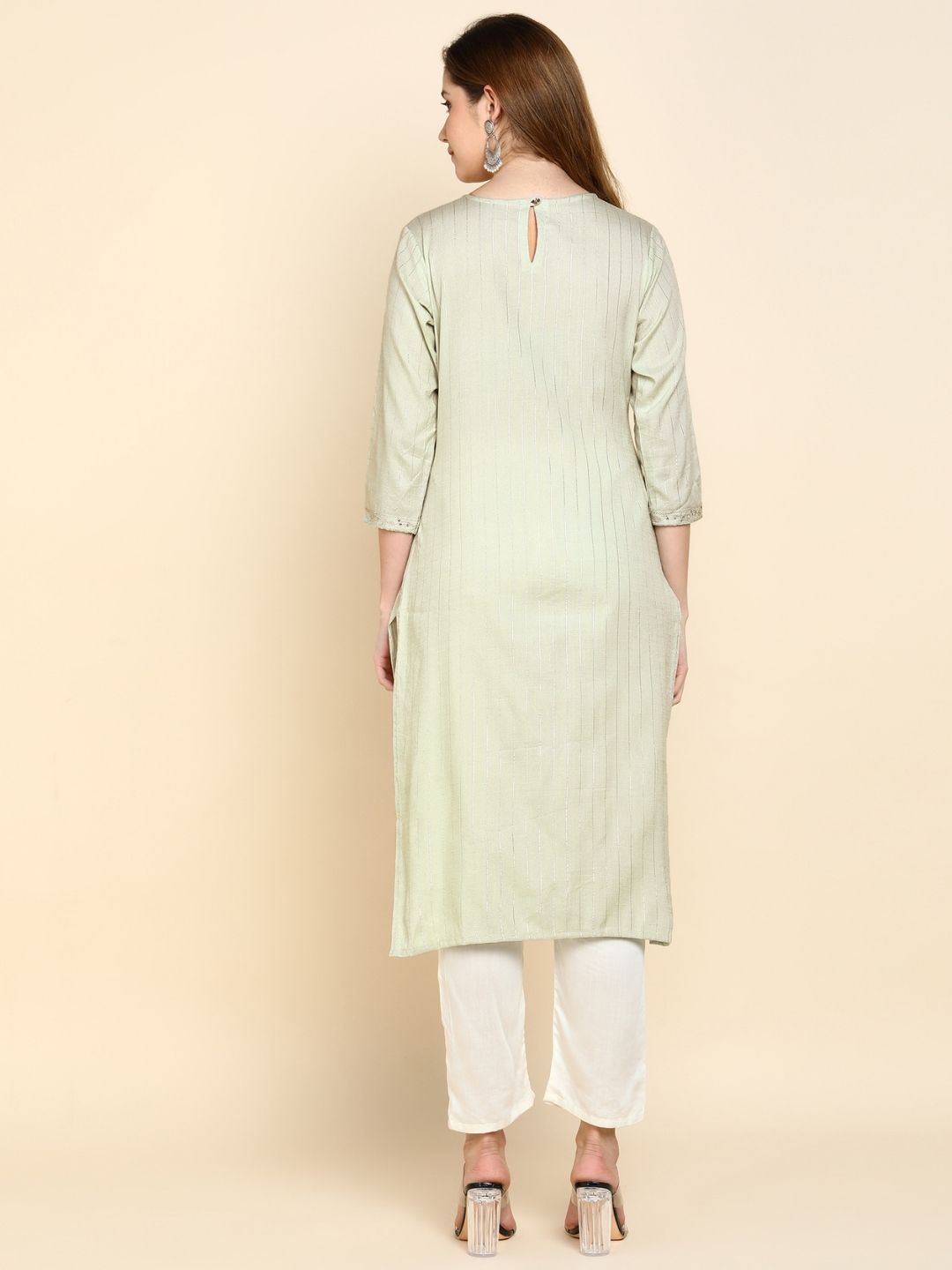 Sequin Embroidered Straight Kurta - Green