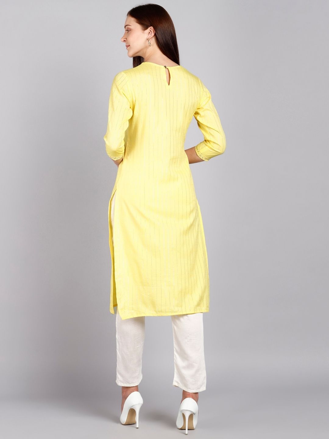 Sequin Embroidered Straight Kurta - Yellow