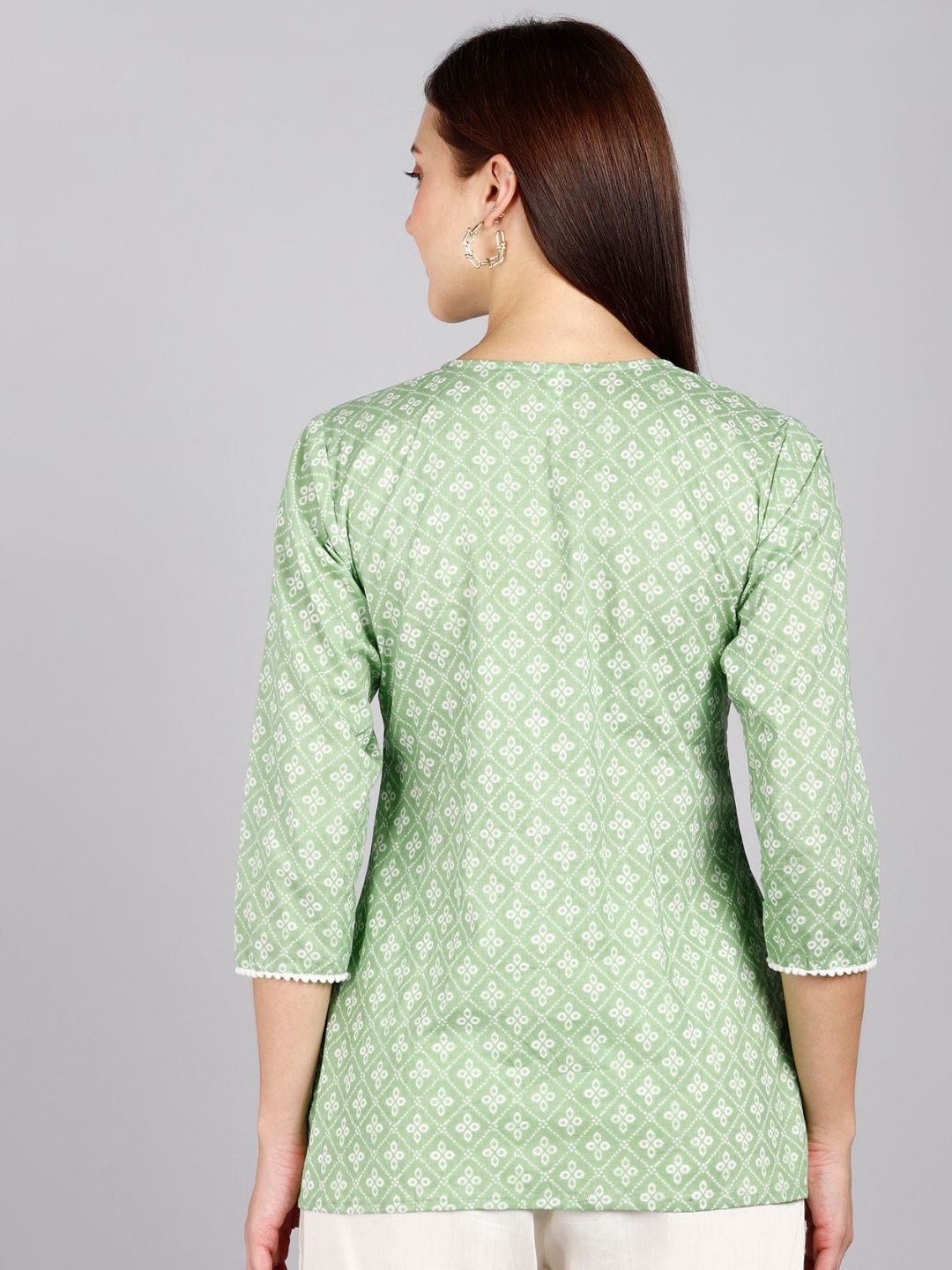 Printed Pure Cotton Pintucks Top - Green