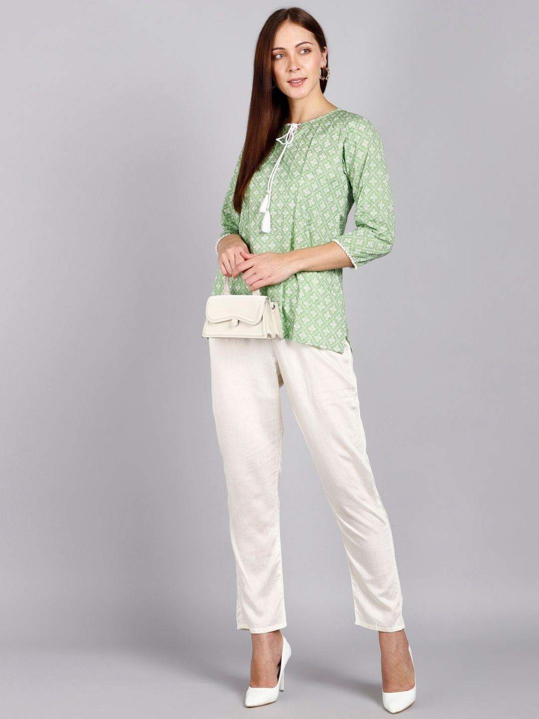 Printed Pure Cotton Pintucks Top - Green
