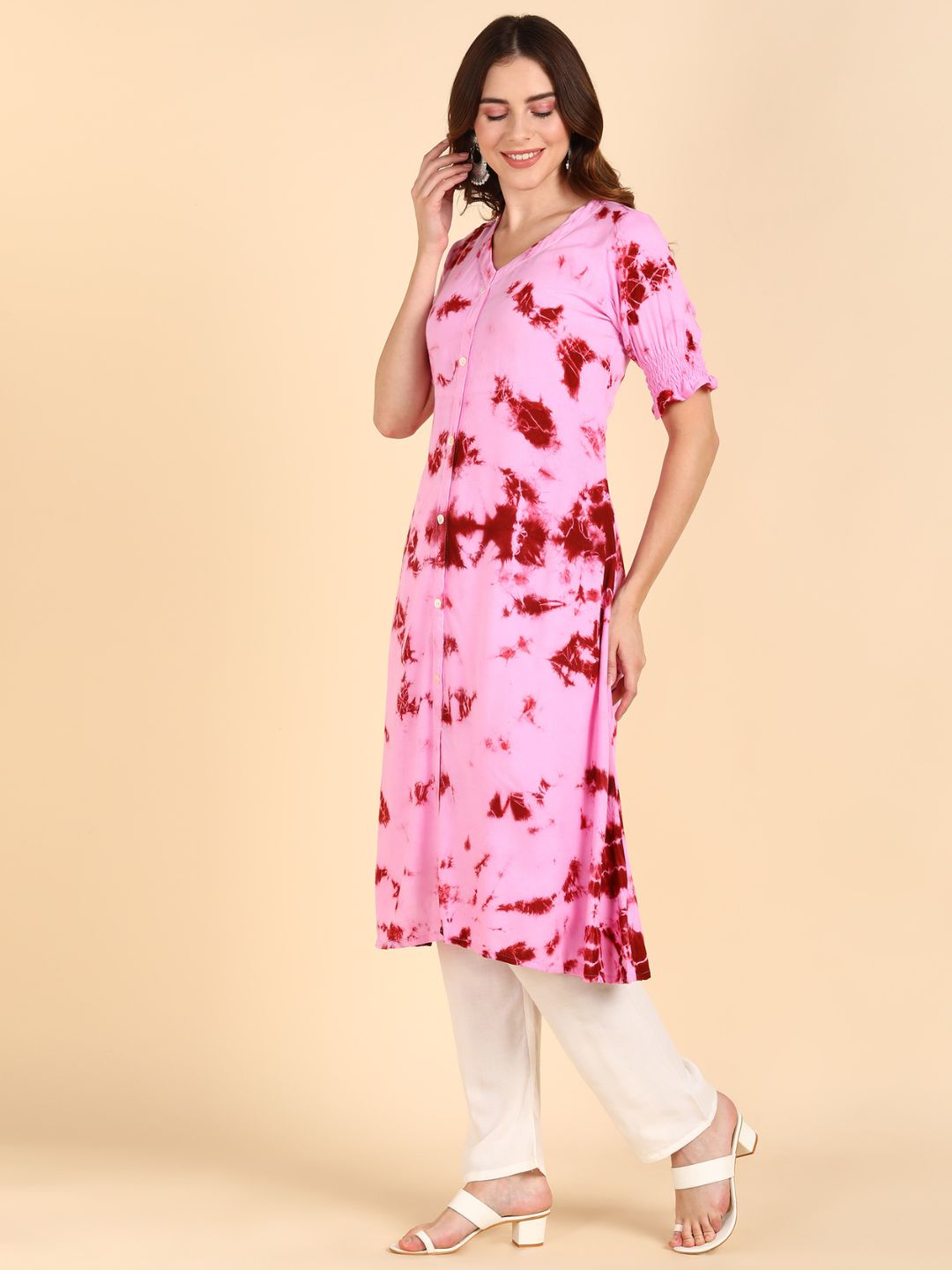 Shibori Tie & Dye A-line Kurta - Pink
