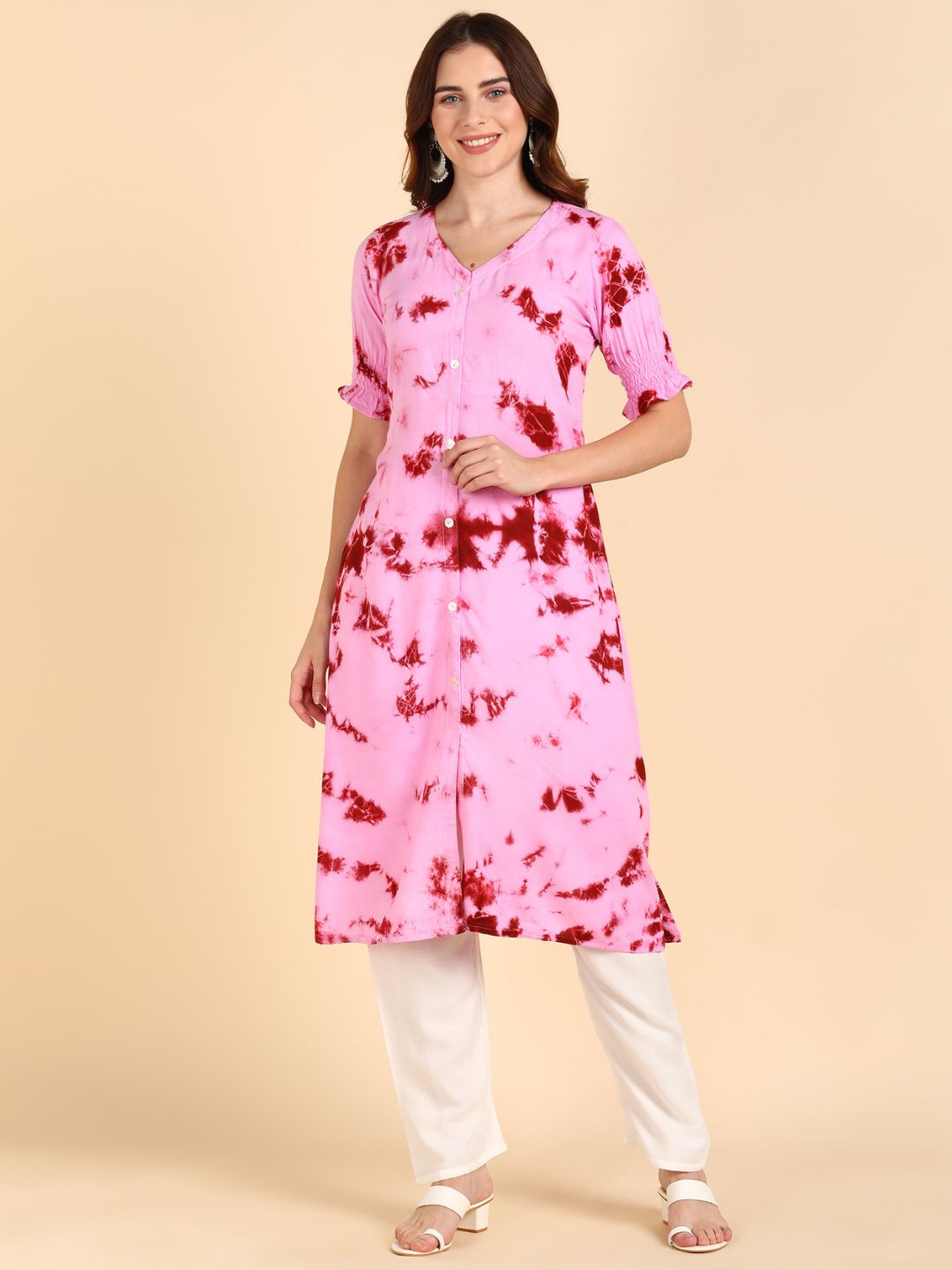 Shibori Tie & Dye A-line Kurta - Pink