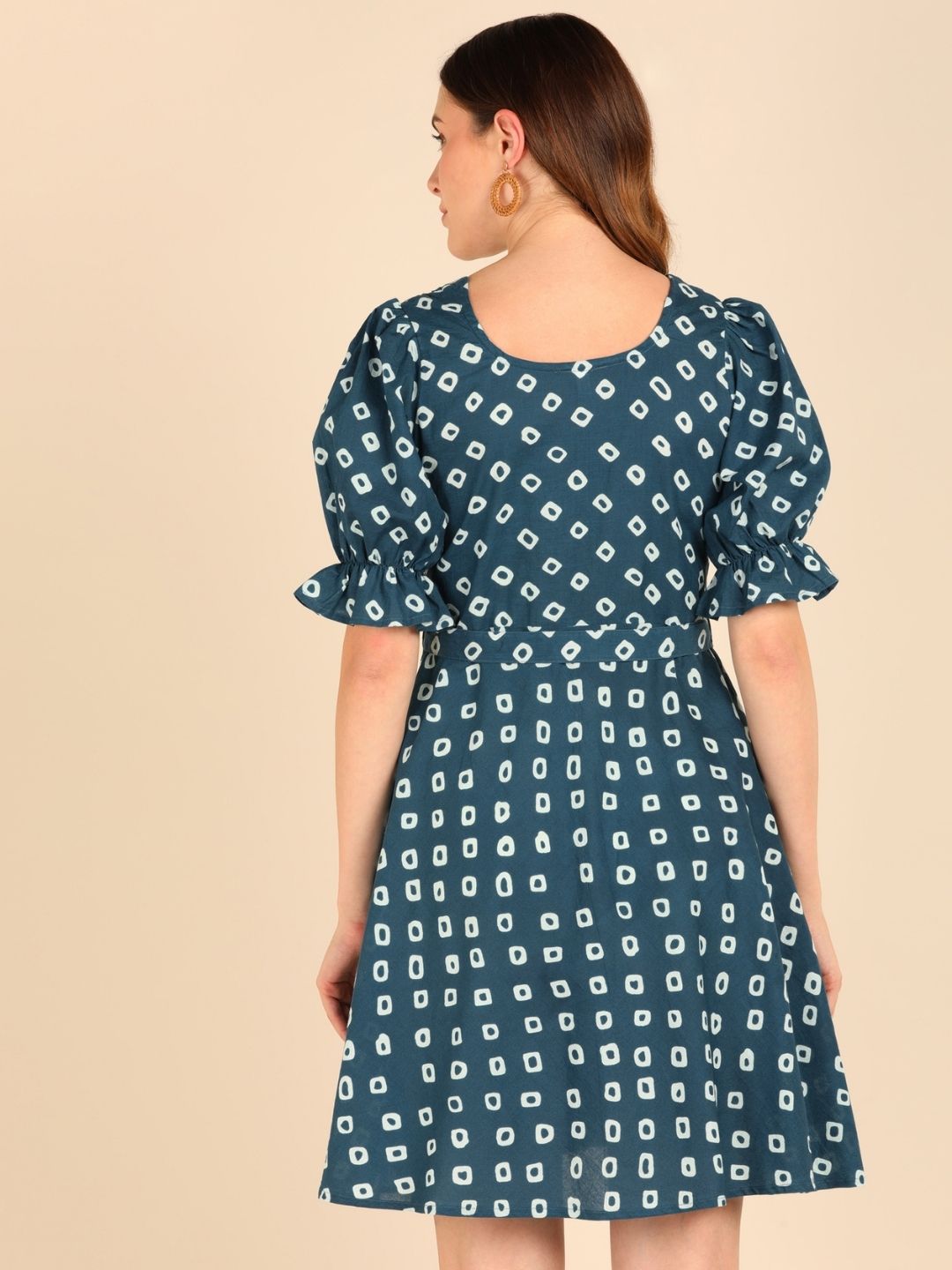 Abstract Print Fit & Flare Pure Cotton Dress - Blue