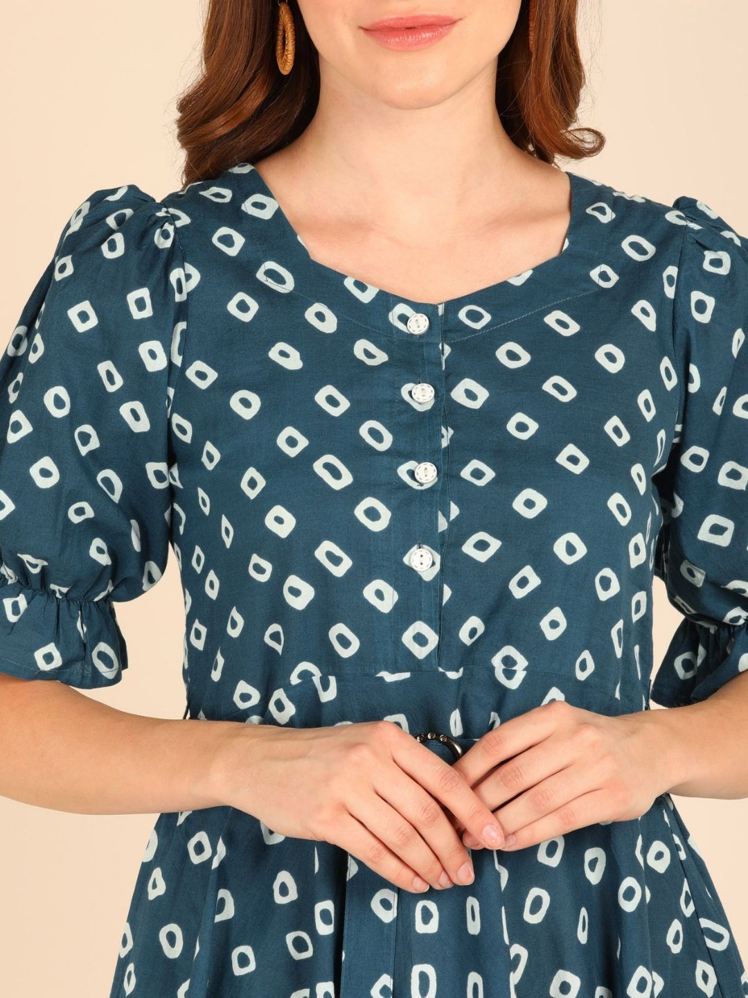 Abstract Print Fit & Flare Pure Cotton Dress - Blue