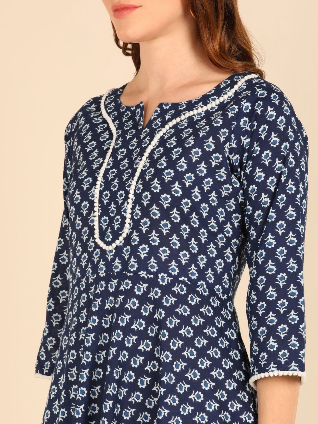 Indigo Printed Fit & Flare Ankle Length Dress
