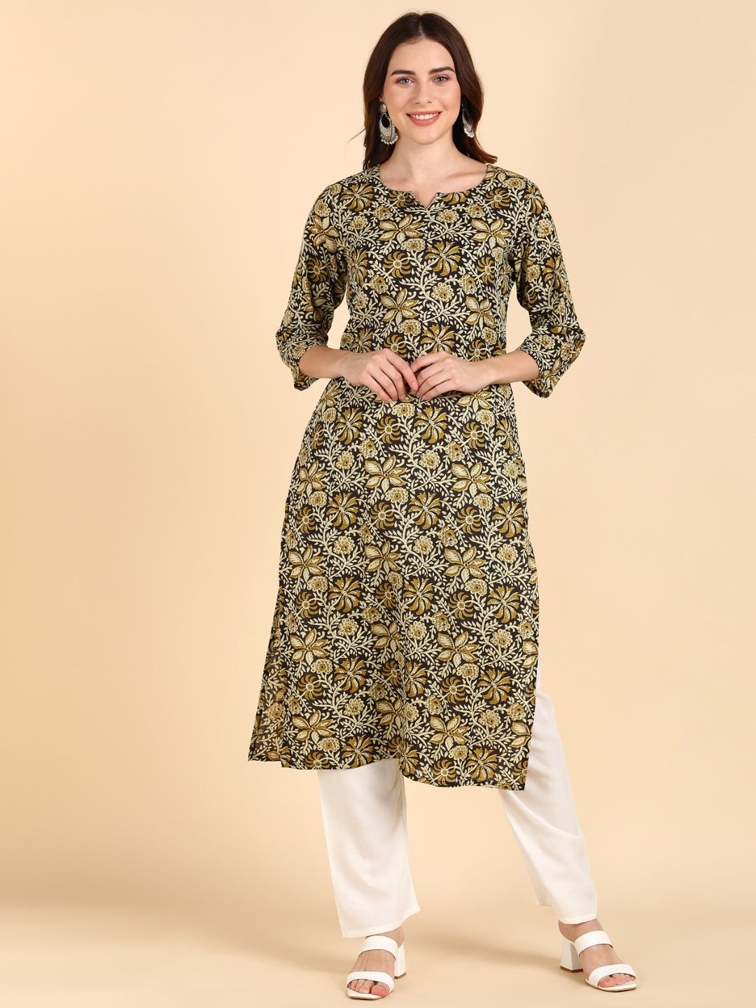 Pure Cotton Kalamkari Floral Print Straight Kurta