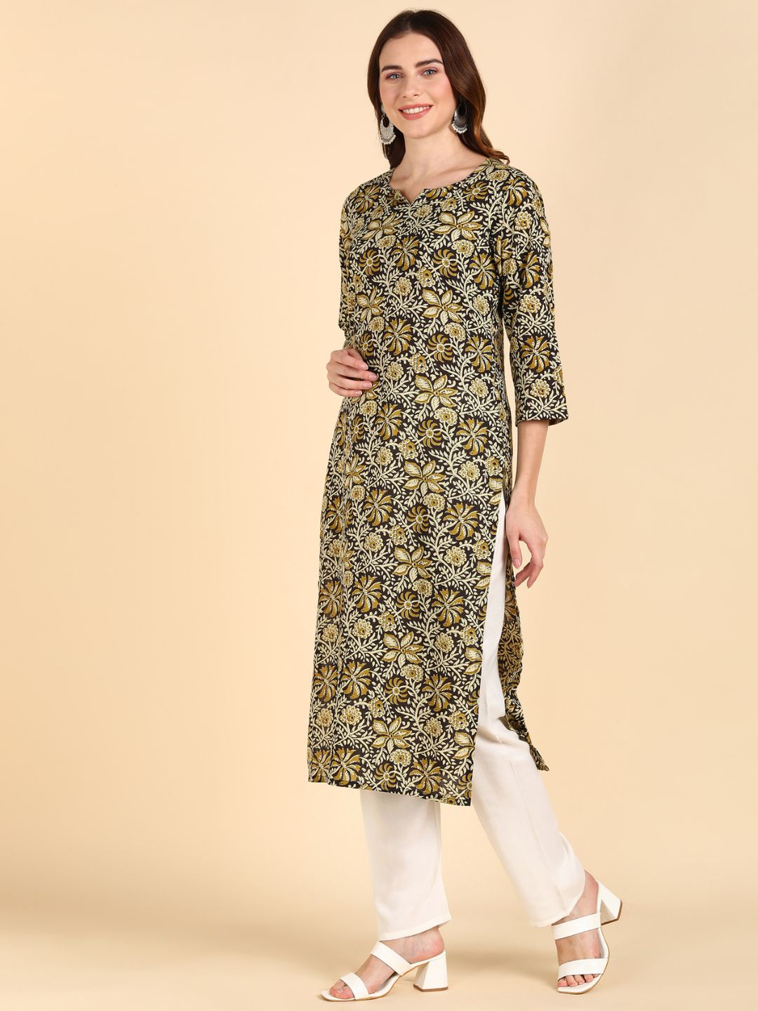 Pure Cotton Kalamkari Floral Print Straight Kurta