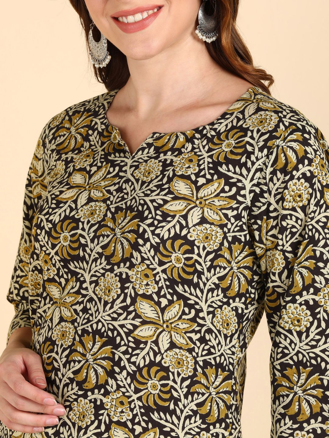 Pure Cotton Kalamkari Floral Print Straight Kurta
