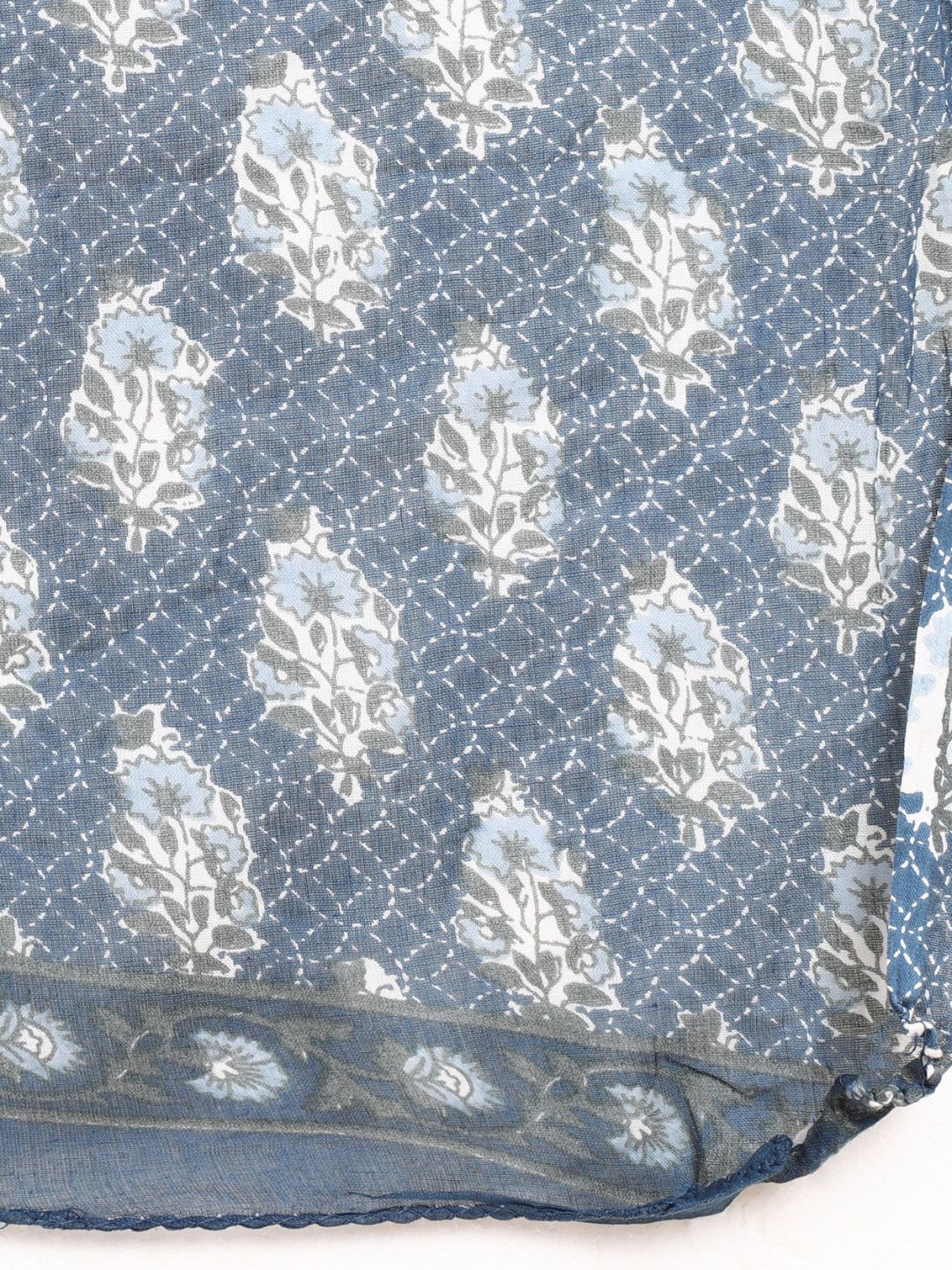 Pure Cotton Floral Print Kurta, Pant and Dupatta Set - Blue