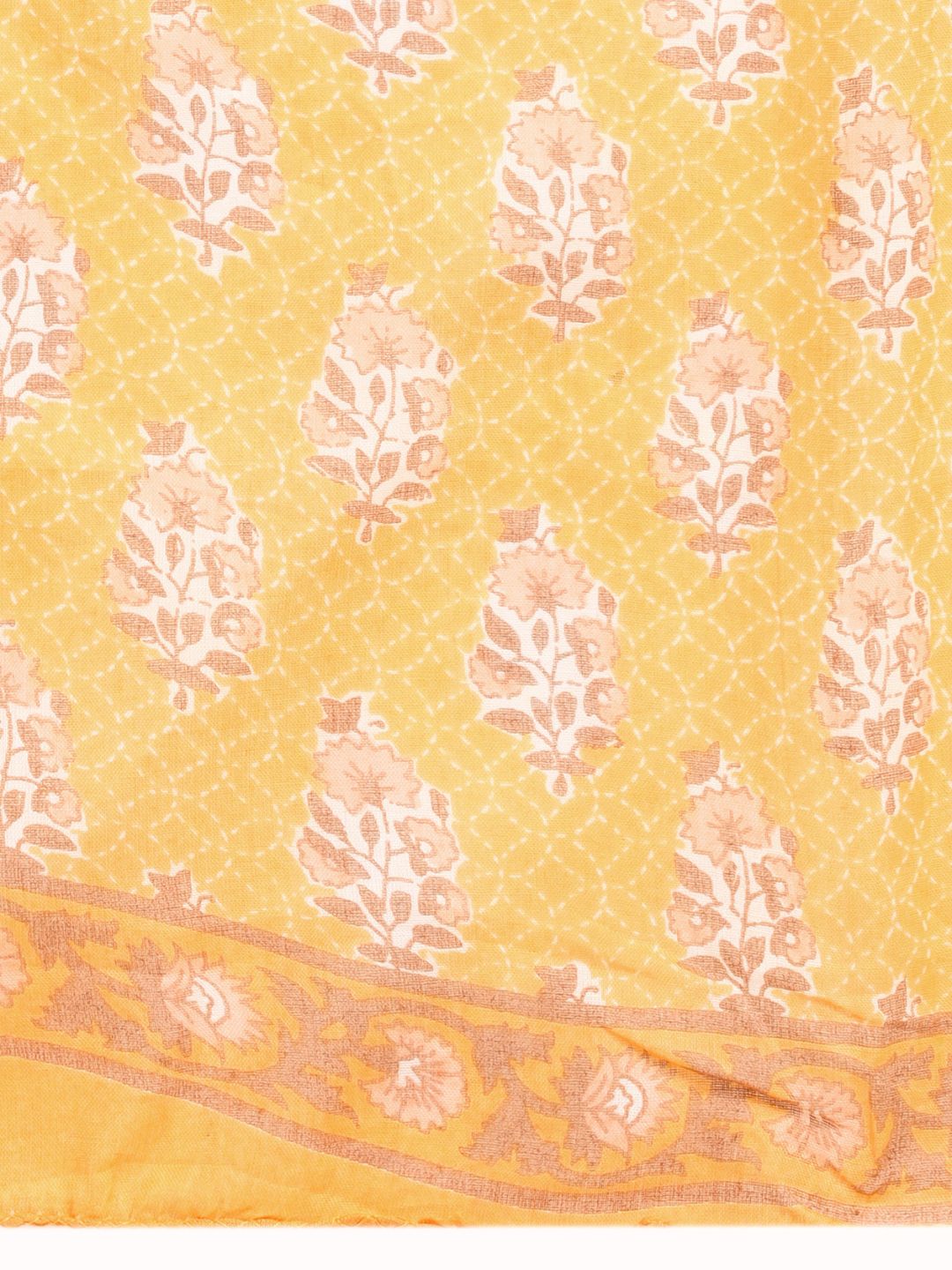 Pure Cotton Floral Print Kurta, Pant and Dupatta Set - Yellow