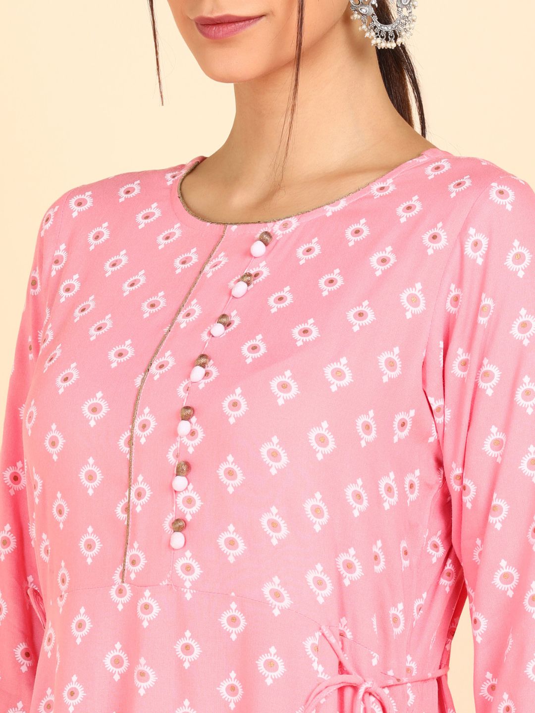 Printed Ruffled Hem Maxi Dress - Peach