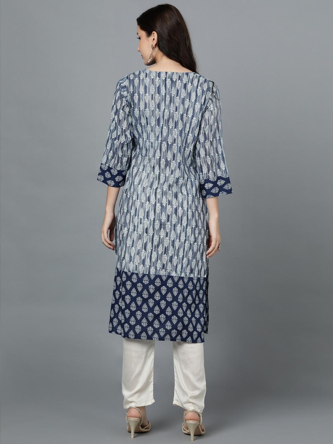 Pure Cotton Print Straight Kurta - Indigo