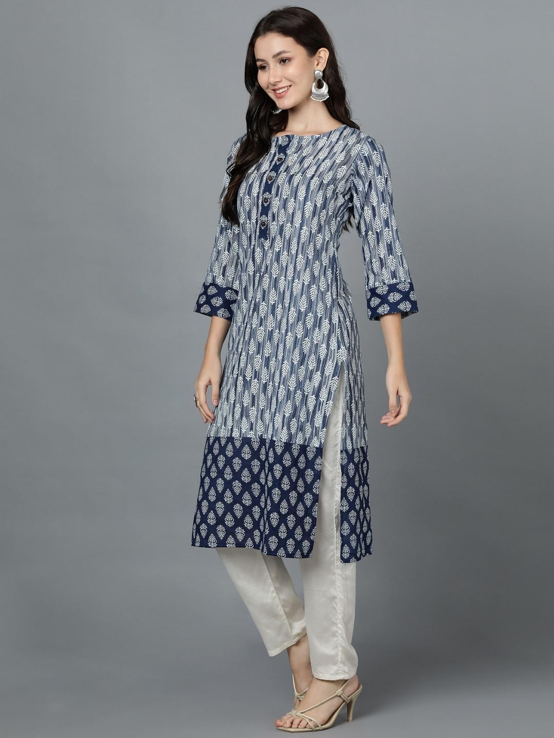 Pure Cotton Print Straight Kurta - Indigo