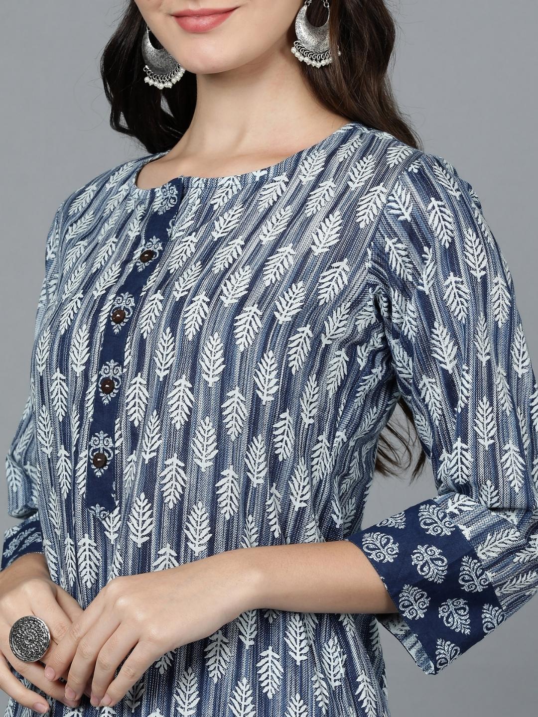 Pure Cotton Print Straight Kurta - Indigo