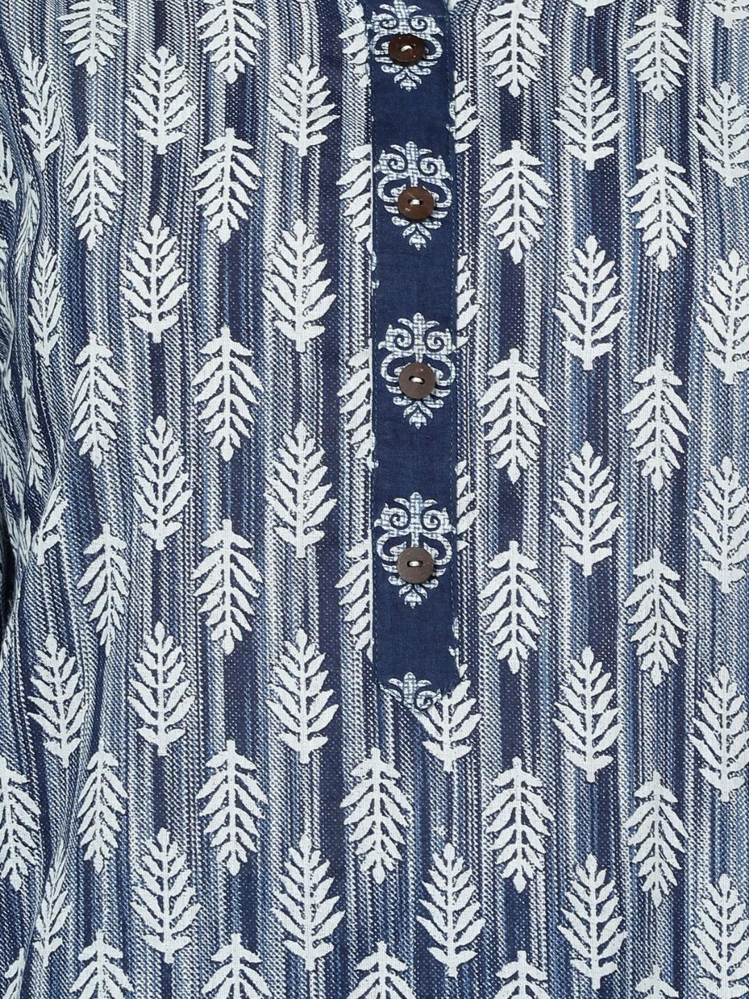 Pure Cotton Print Straight Kurta - Indigo