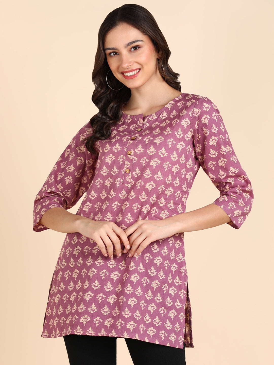 Pure Cotton Floral Printed Top - Purple