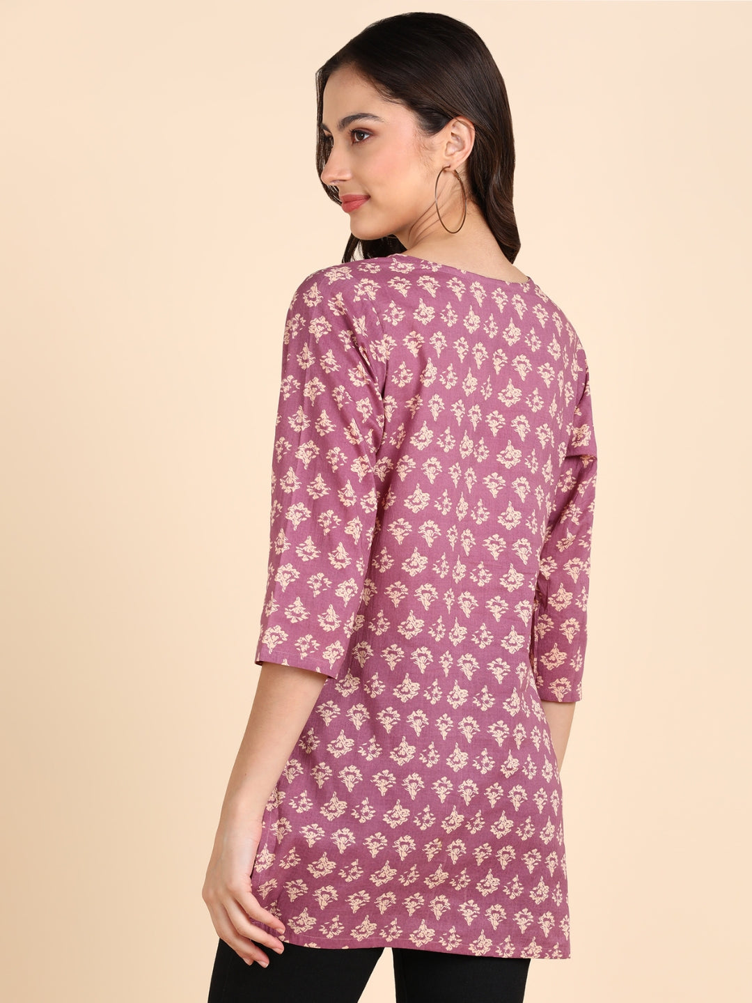 Pure Cotton Floral Printed Top - Purple