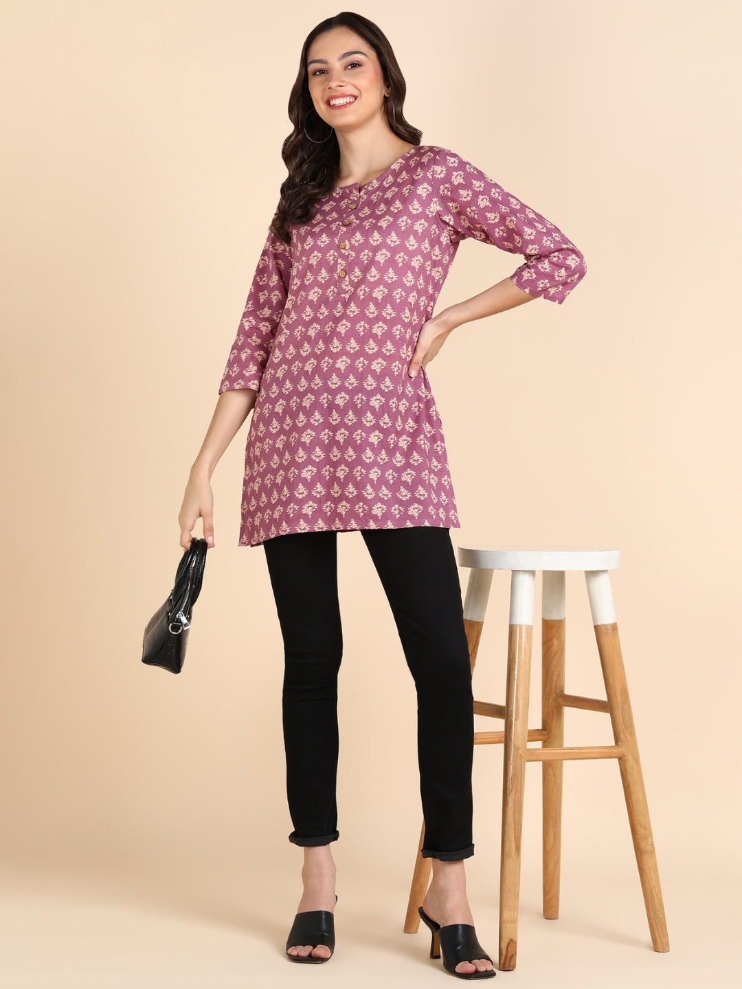 Pure Cotton Floral Printed Top - Purple