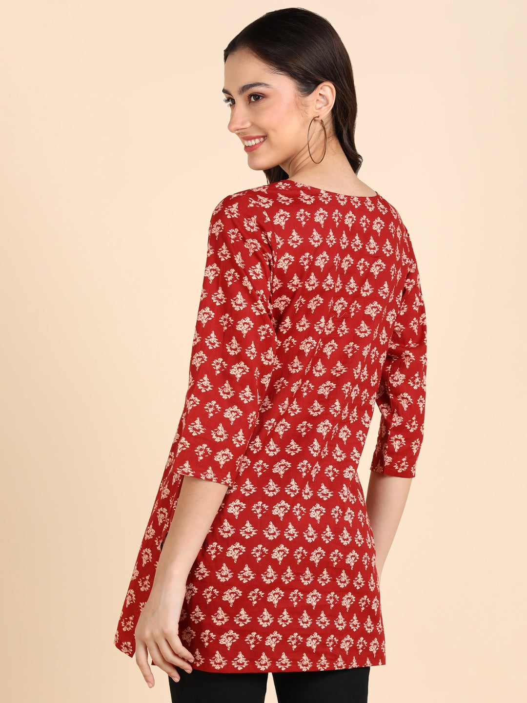 Pure Cotton Floral Printed Top - Red