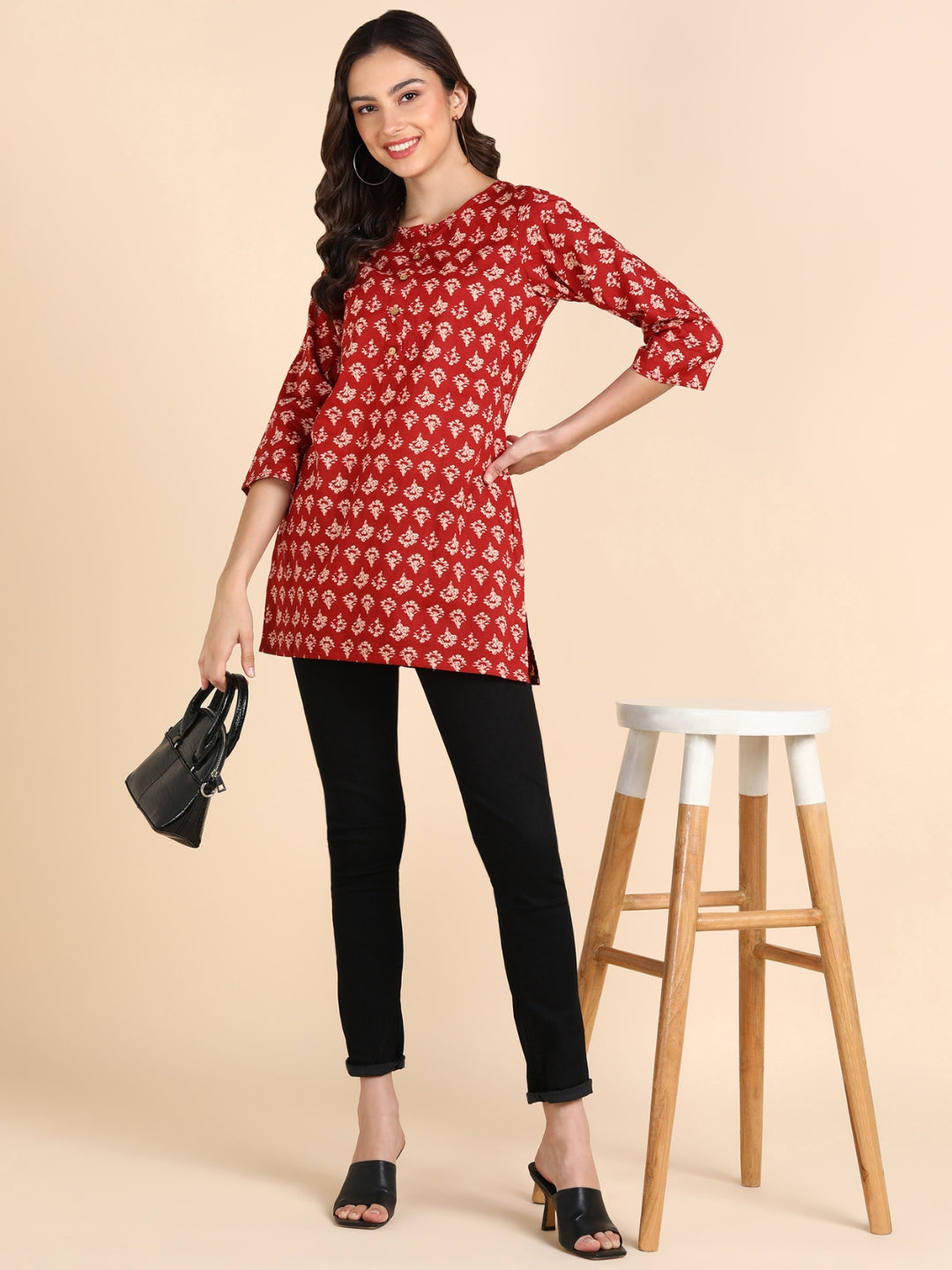 Pure Cotton Floral Printed Top - Red