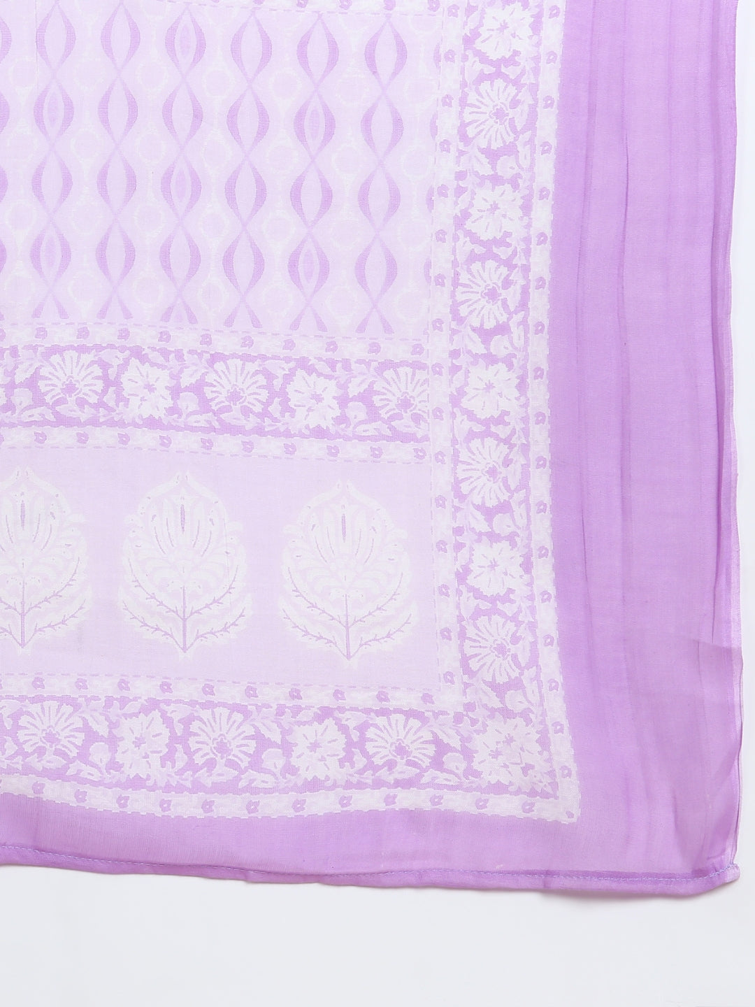 Pure Cotton Ethnic Printed Kurta, Pant, Dupatta Set - Lavander