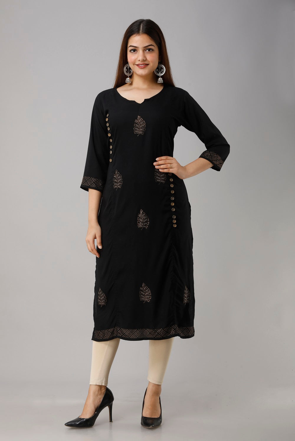 black embellished straight kurti