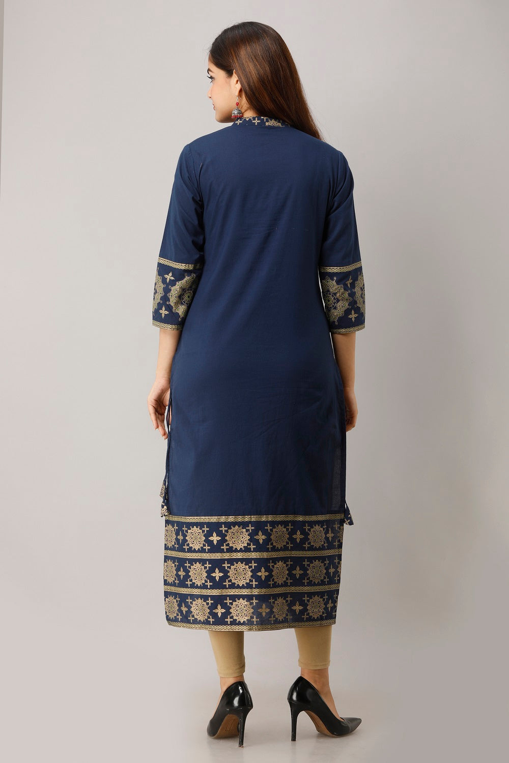 Cotton Ethnic Print Straight Kurti (Blue)