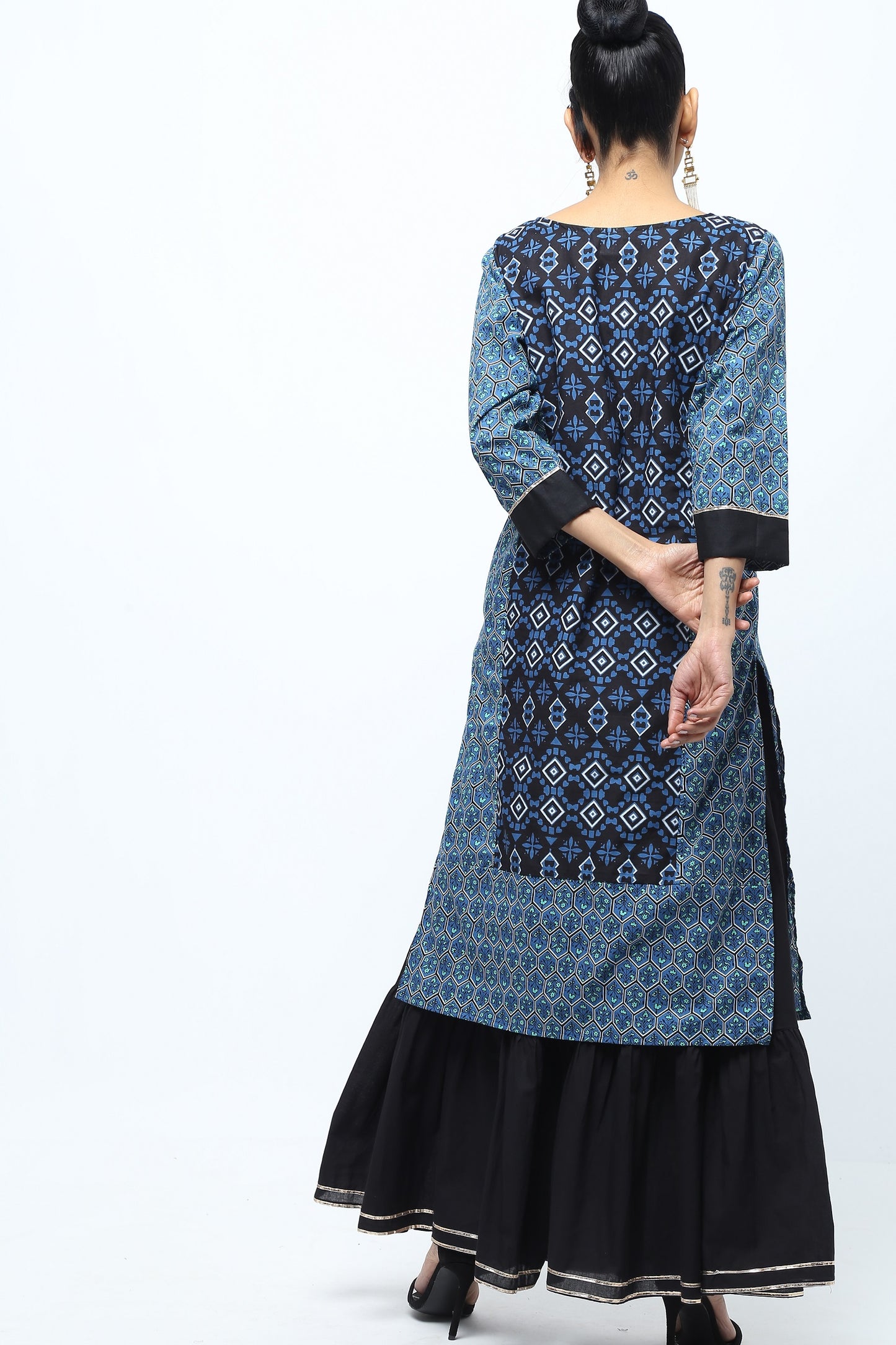 Vedana Cotton Print Kurta with Sharara Set (Blue)