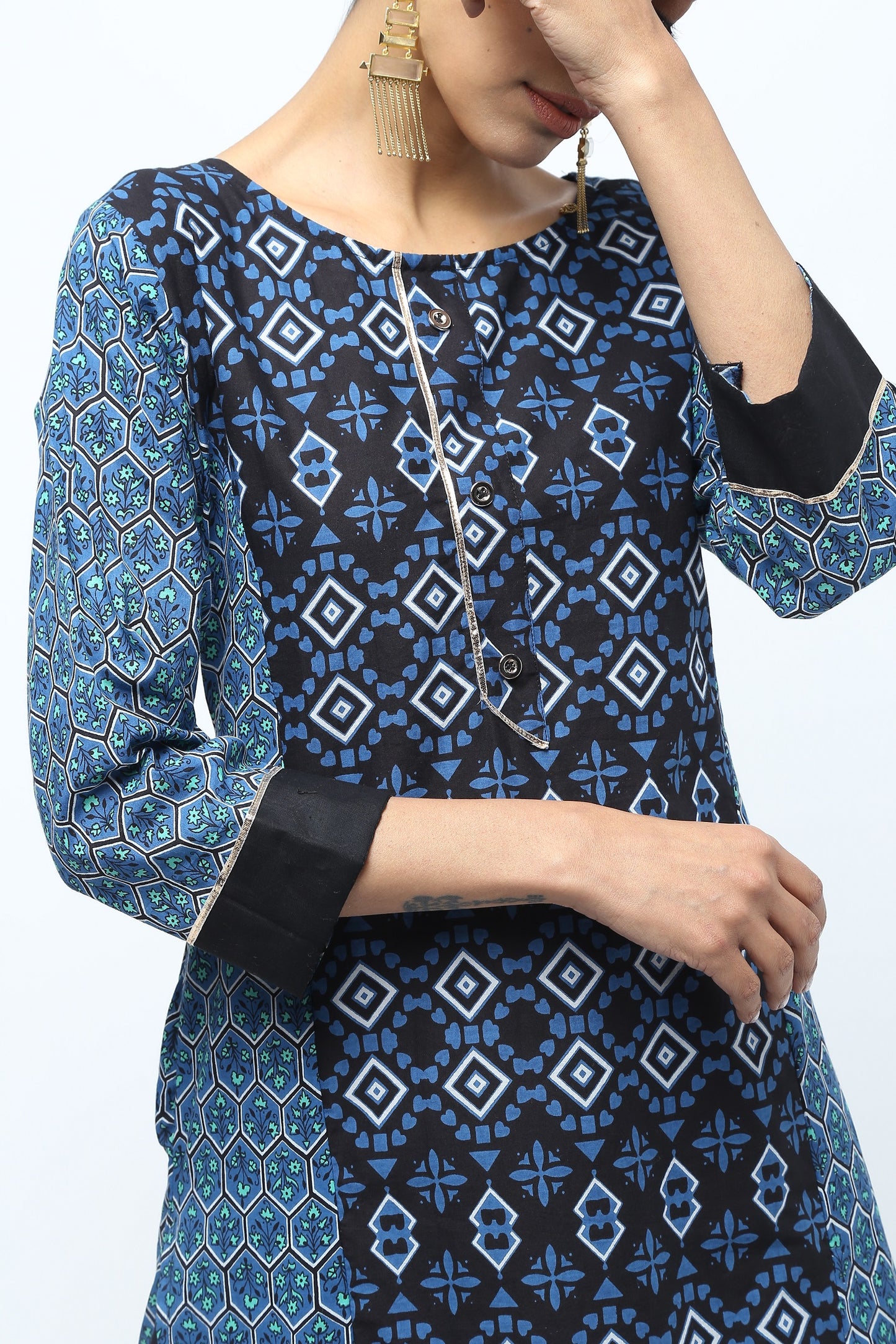 Vedana Cotton Print Kurta with Sharara Set (Blue)