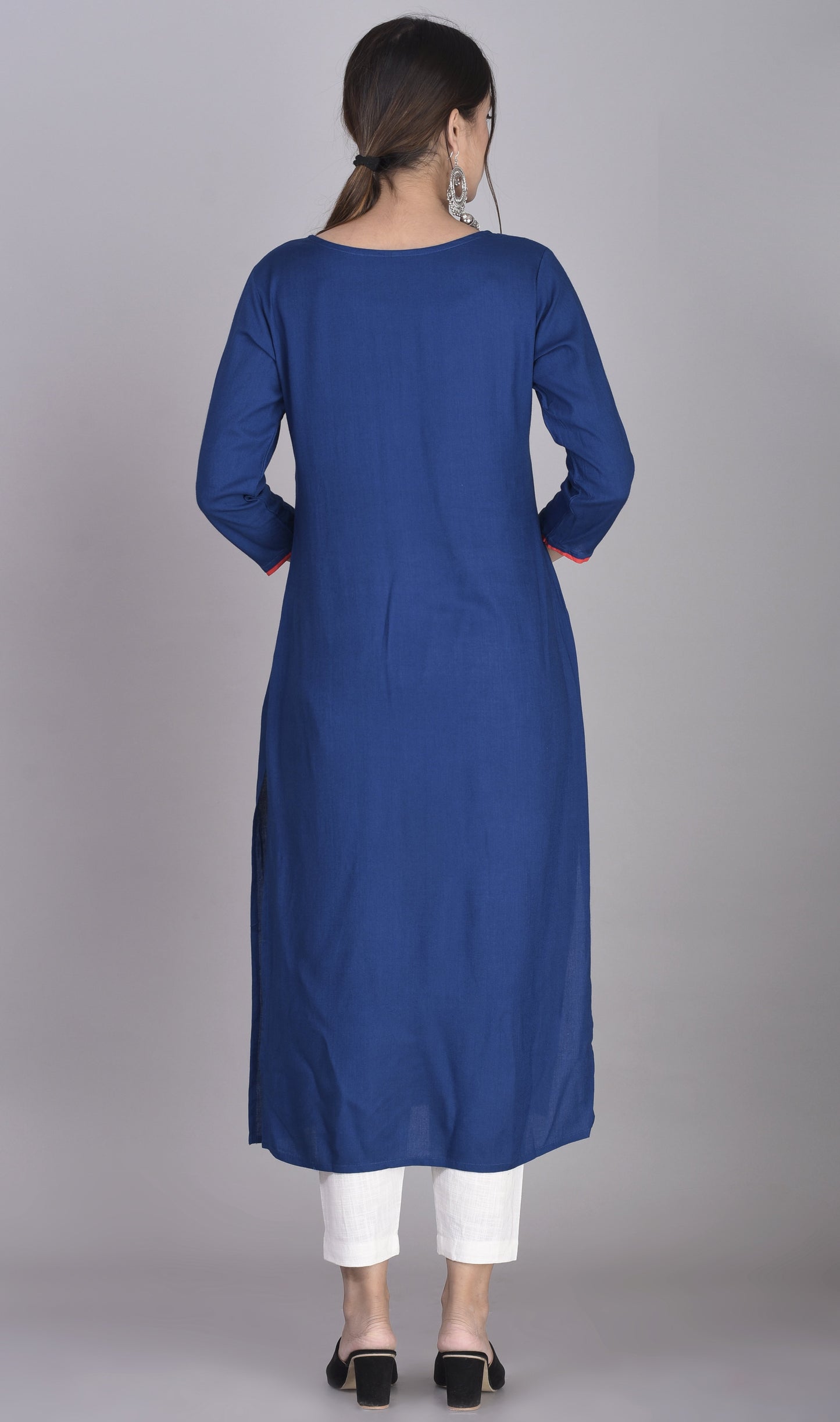 Rayon Hand Embroidered Straight Kurta Blue