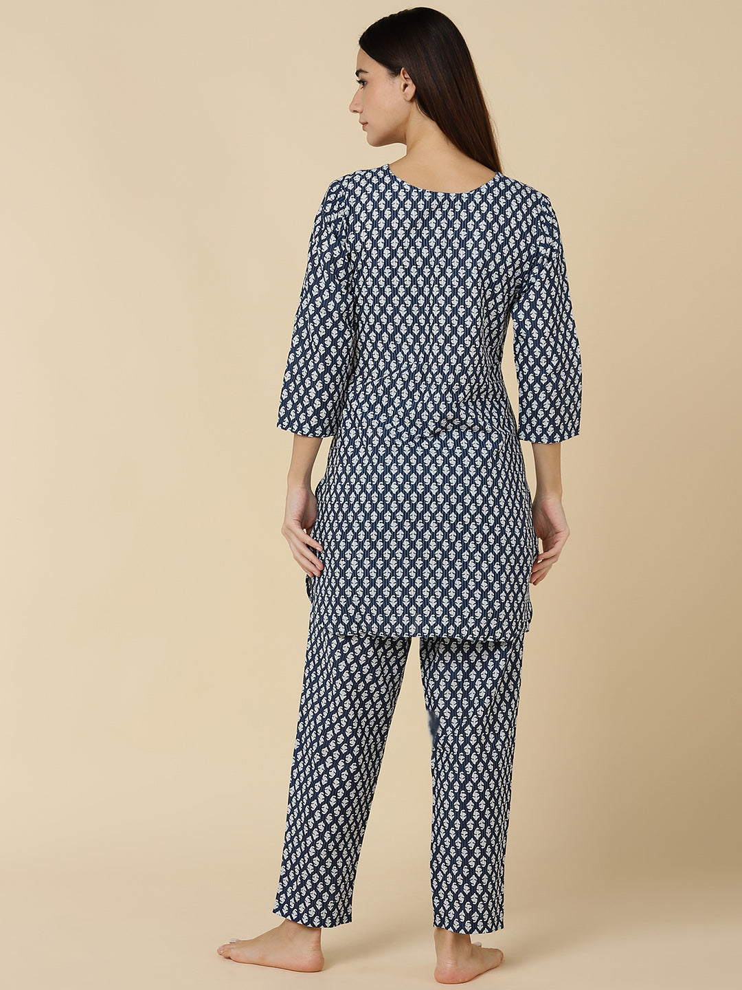 Classic Booti Print Pure Cotton Lounge Set - Blue