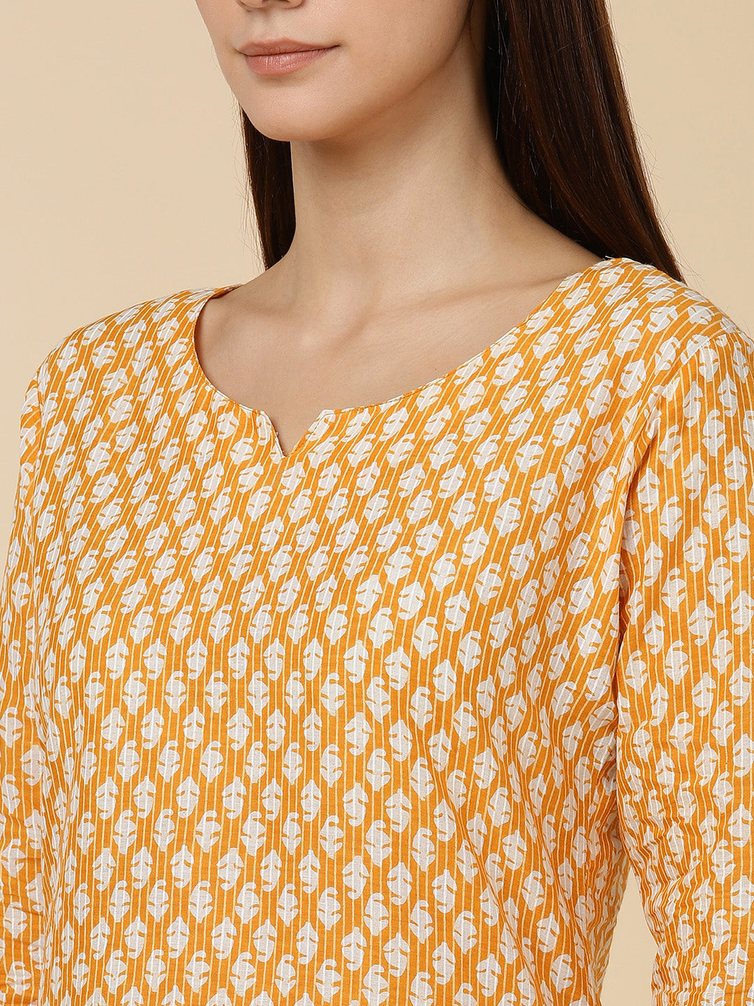Classic Booti Print Pure Cotton Lounge Set - Mustard
