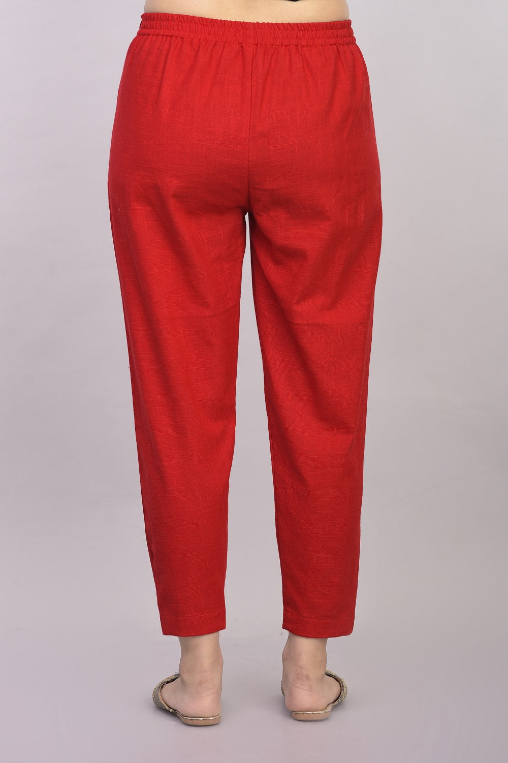 Premium Cotton Slub Crop Pants - Red