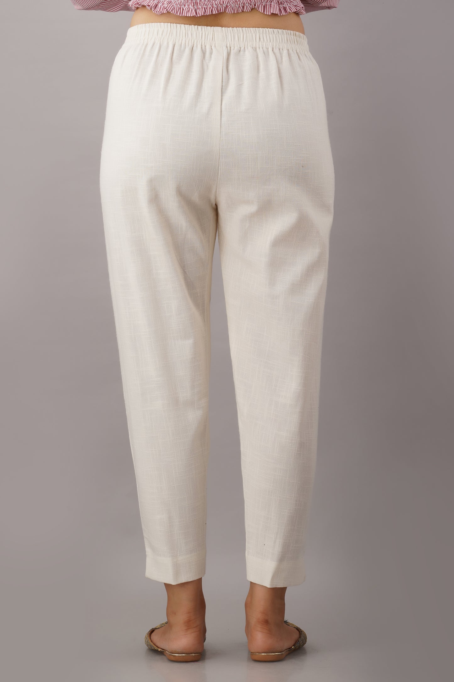 Premium Cotton Slub Crop Pants - Off-White
