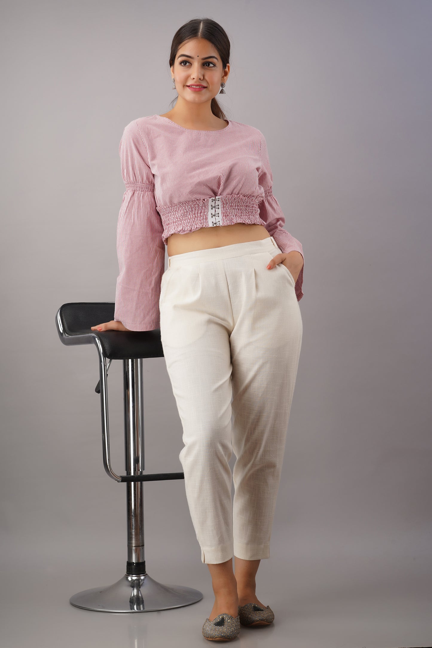 Premium Cotton Slub Crop Pants - Off-White