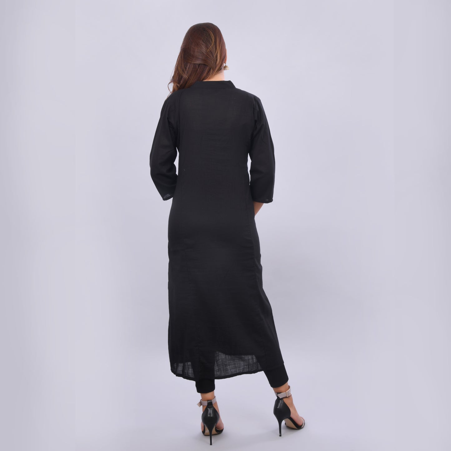 Women's Black Solid A-line Cotton Kurti (Black)