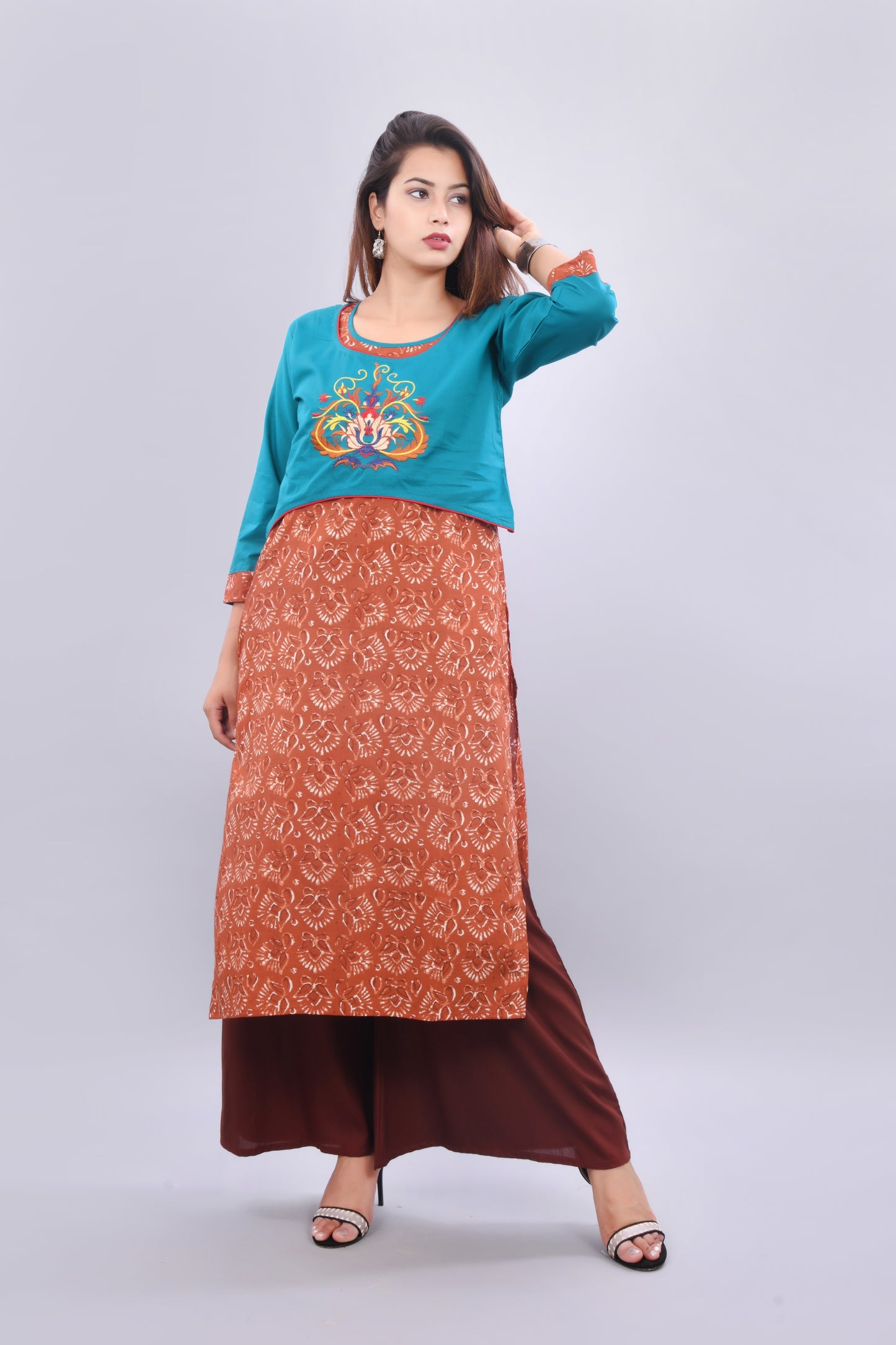 Vedana Women's Embroidered Shrug with Sleeveless Straight Kurta