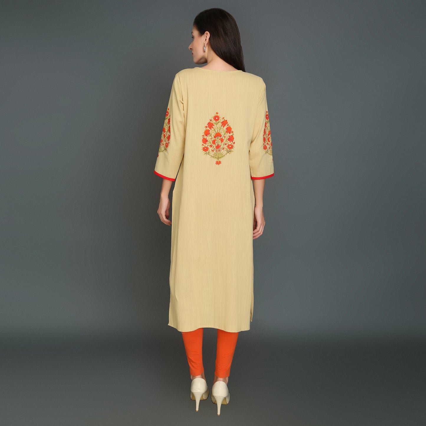 Vedana's Straight Printed Kurti (Beige)