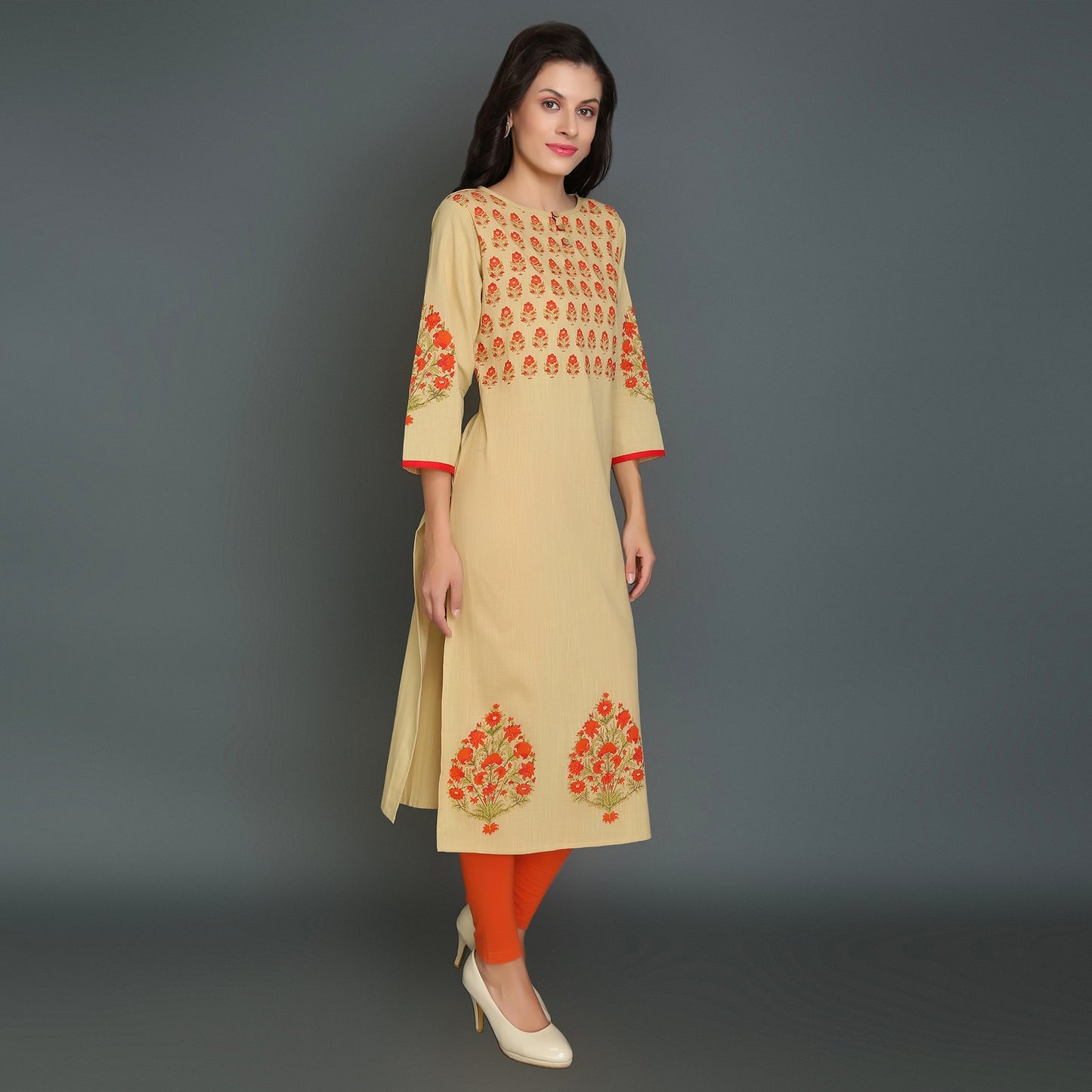 Vedana's Straight Printed Kurti (Beige)