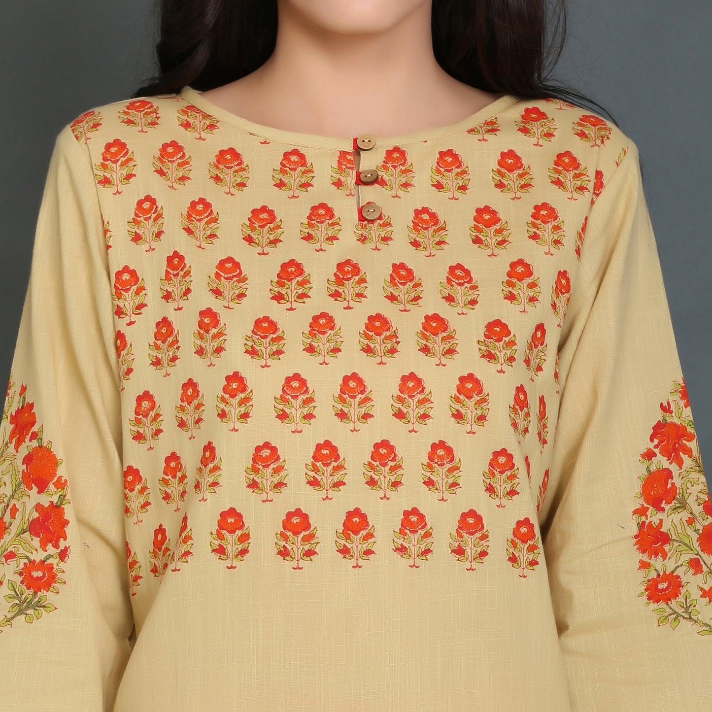 Vedana's Straight Printed Kurti (Beige)