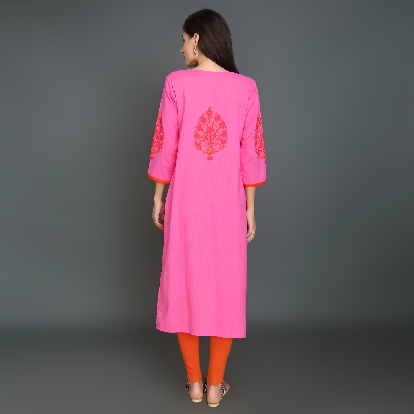 Vedana Straight HandBlock Printed Kurti (Pink)